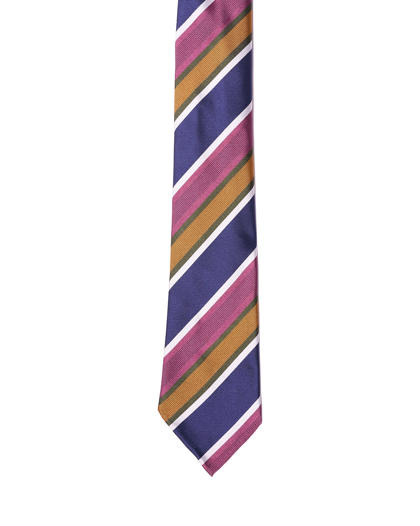 Jacquard tie - 7 Fold - Navy, amber, purple, green and white stripe