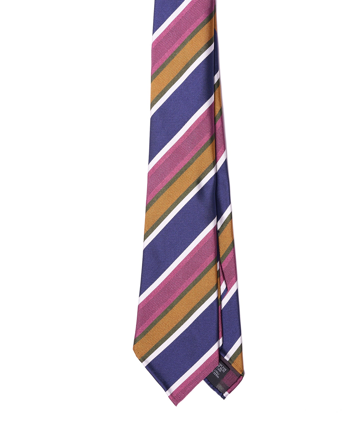 Jacquard tie - 7 Fold - Navy, amber, purple, green and white stripe