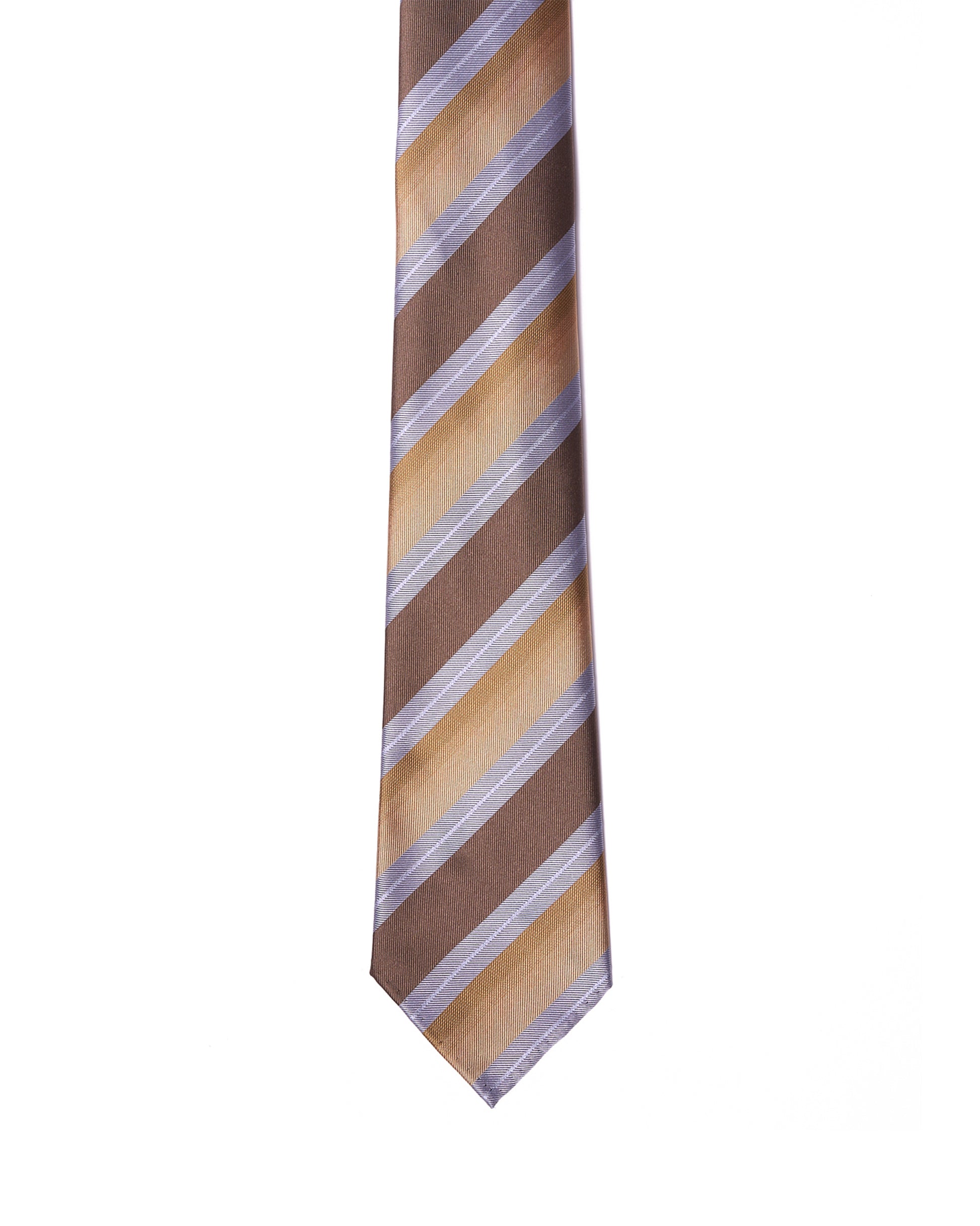 Jacquard tie - 7 Fold - Light blue, brown and sand stripe