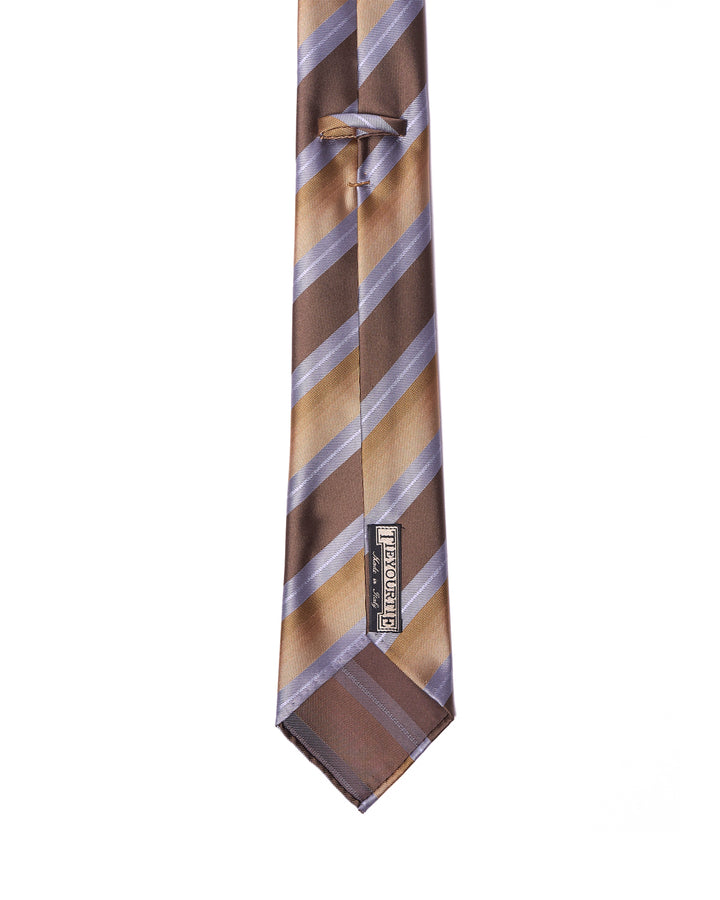 Jacquard tie - 7 Fold - Light blue, brown and sand stripe