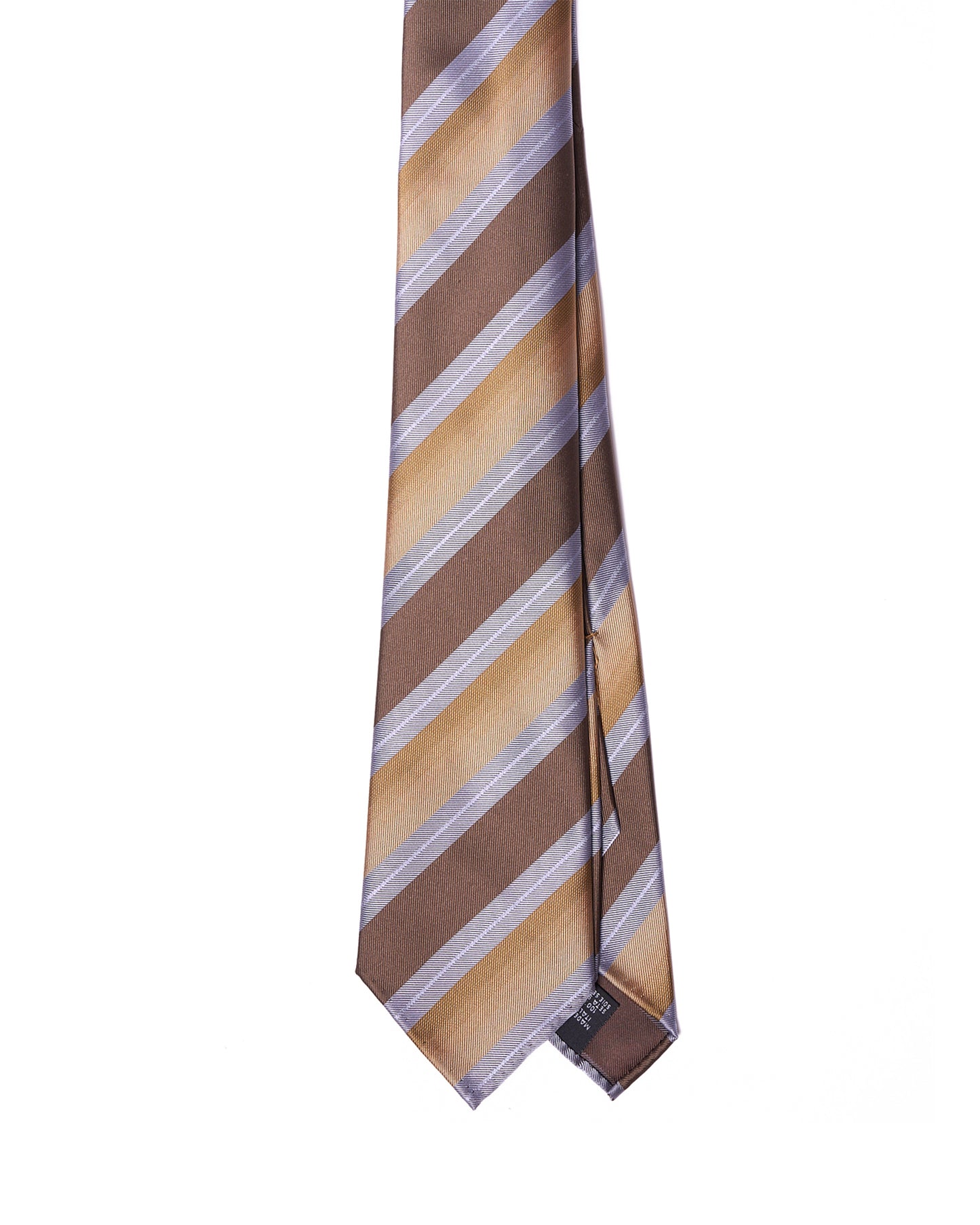 Jacquard tie - 7 Fold - Light blue, brown and sand stripe