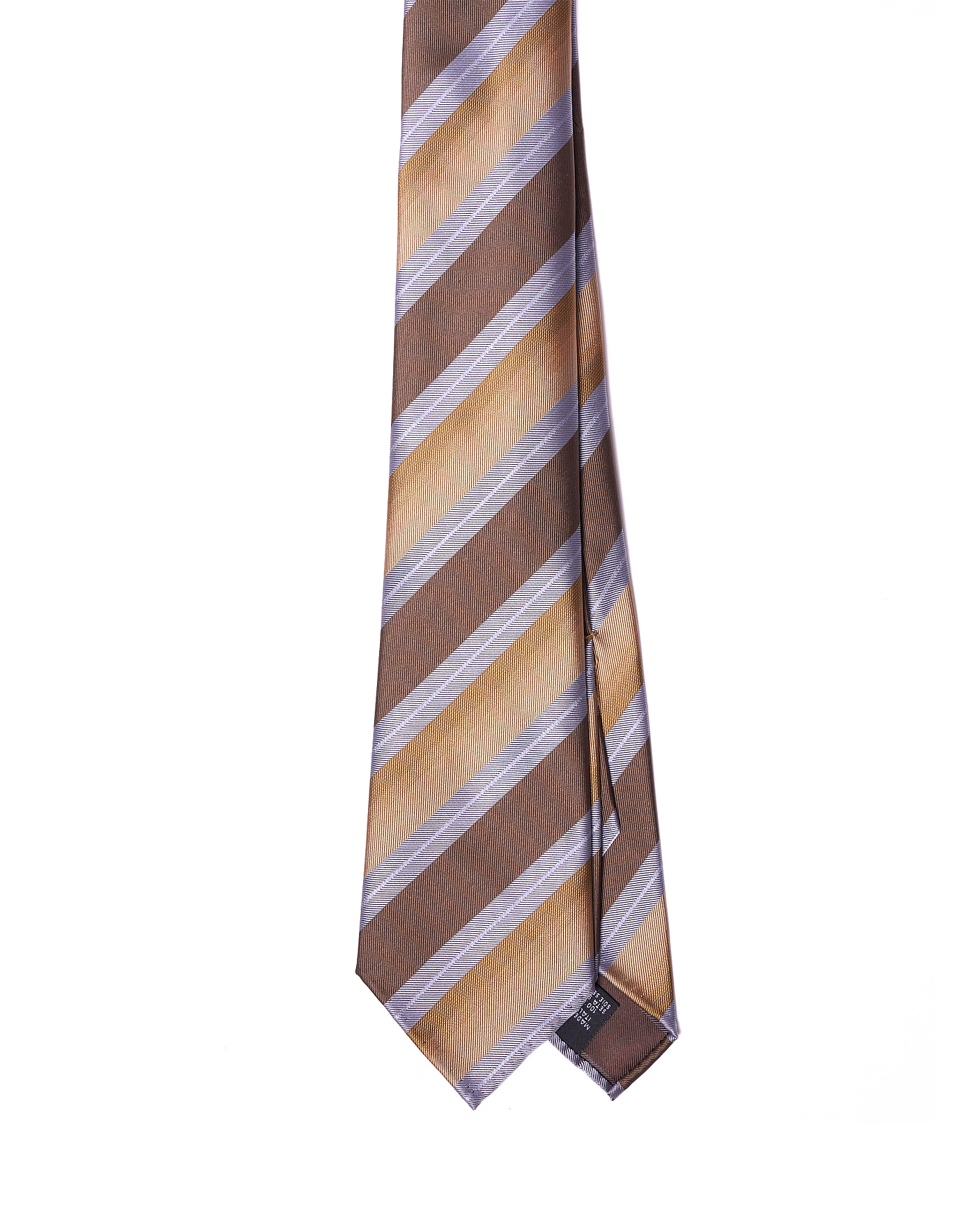 Jacquard tie - 7 Fold - Light blue, brown and sand stripe