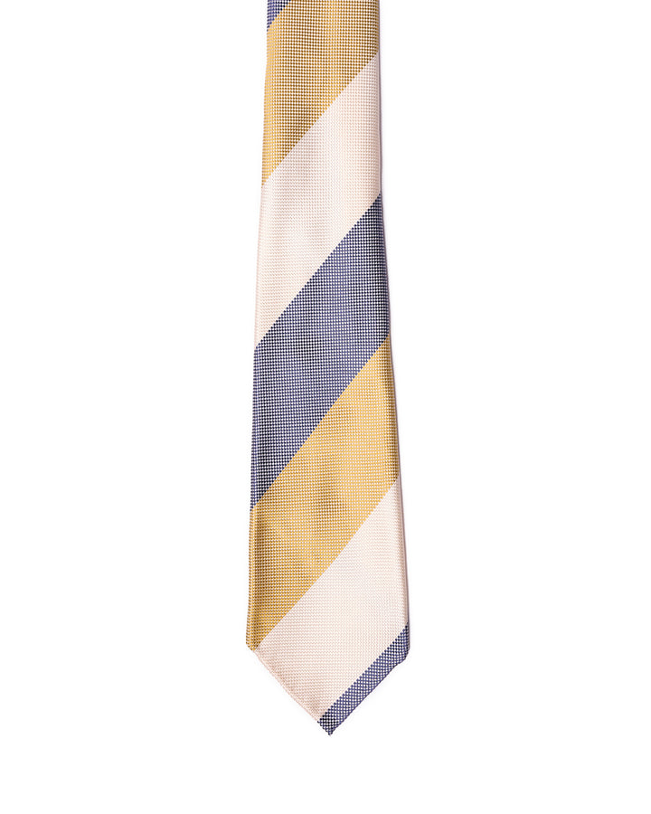 Grenadine tie - 7 Fold - Navy blue, green and pale yellow stripe