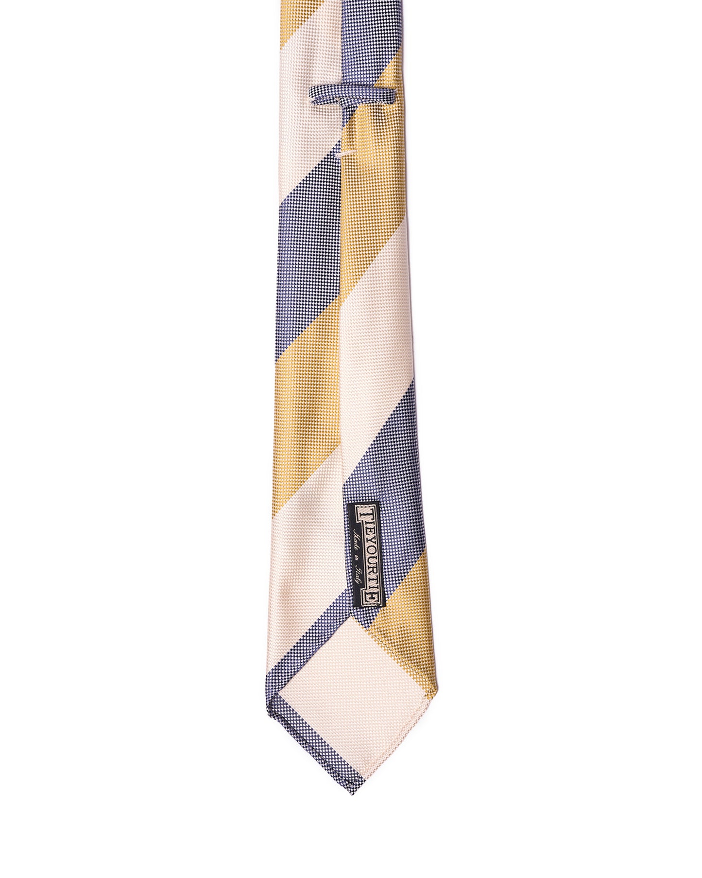 Grenadine tie - 7 Fold - Navy blue, green and pale yellow stripe