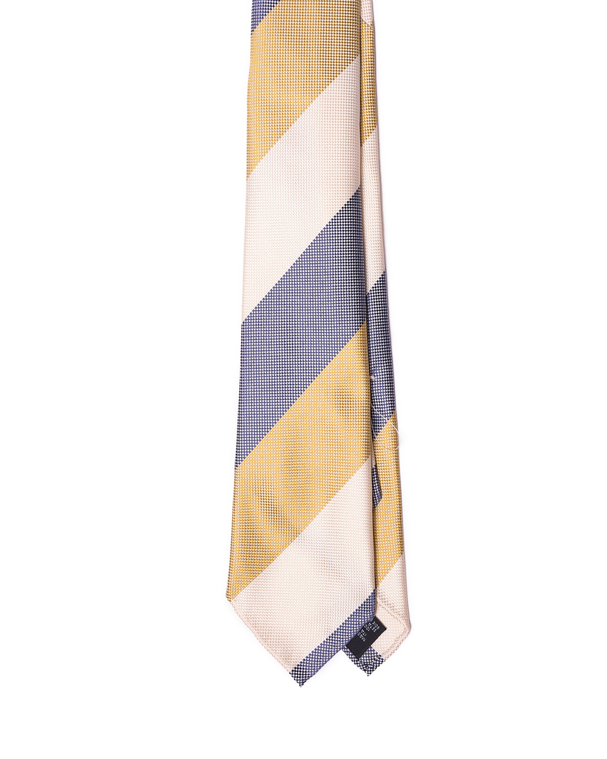 Grenadine tie - 7 Fold - Navy blue, green and pale yellow stripe