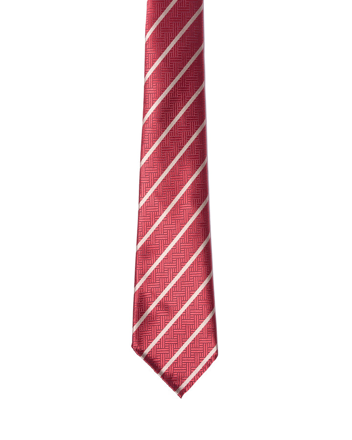 Jacquard tie - 7 Fold - Red with white stripe