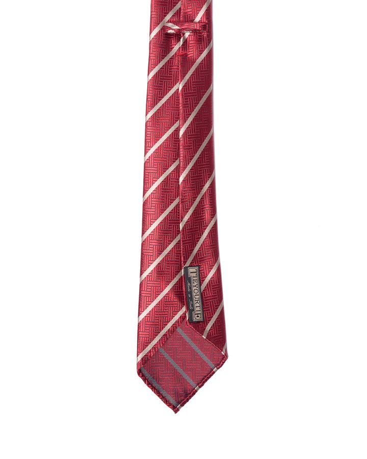 Jacquard tie - 7 Fold - Red with white stripe