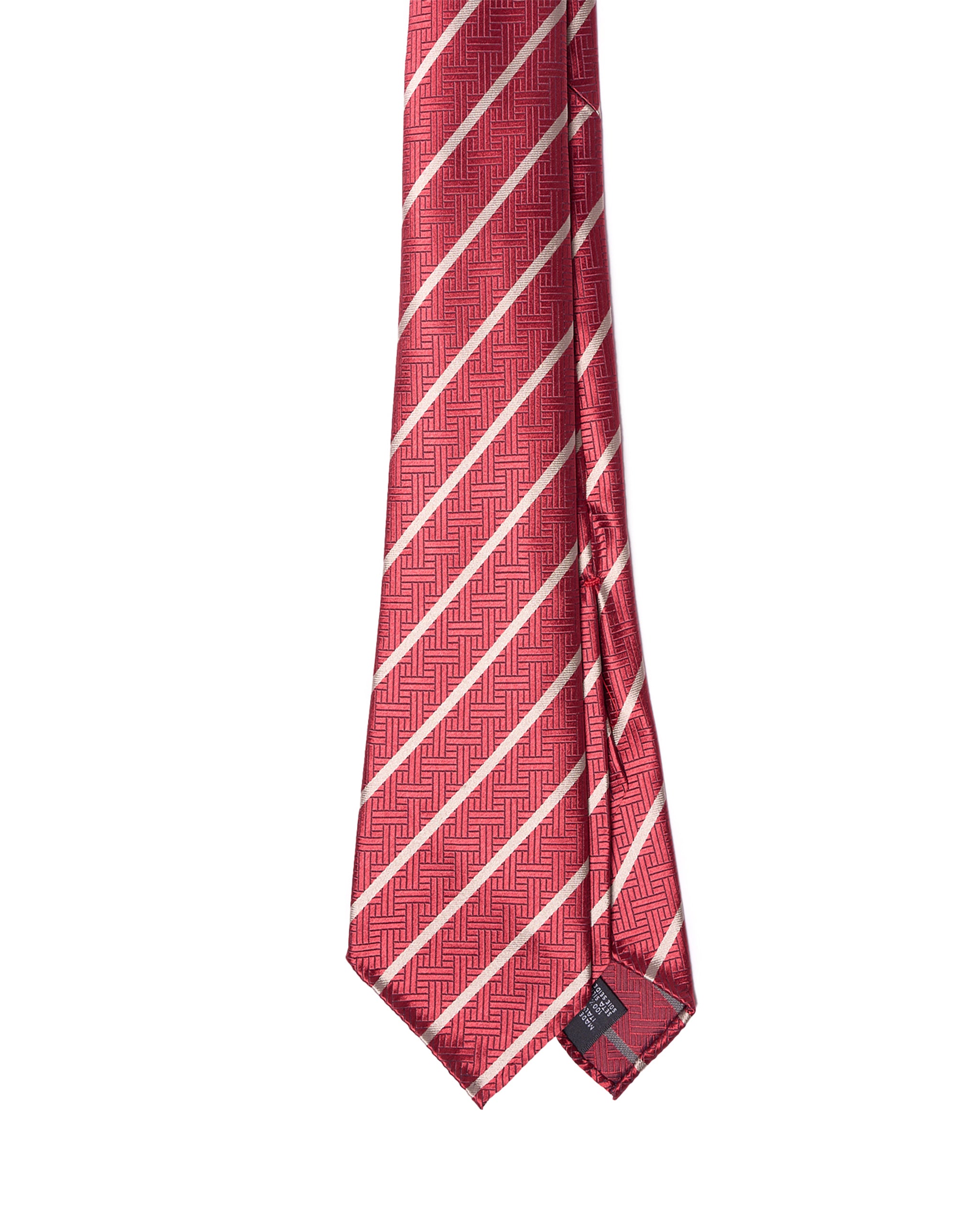 Jacquard tie - 7 Fold - Red with white stripe