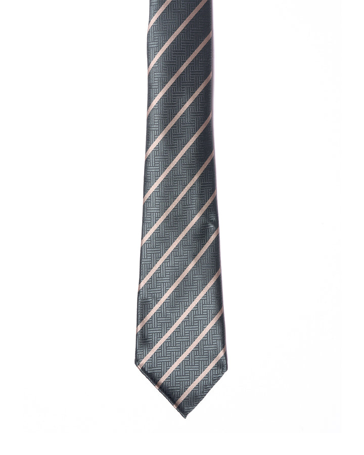 Jacquard tie - 7 Fold - Green with white stripe