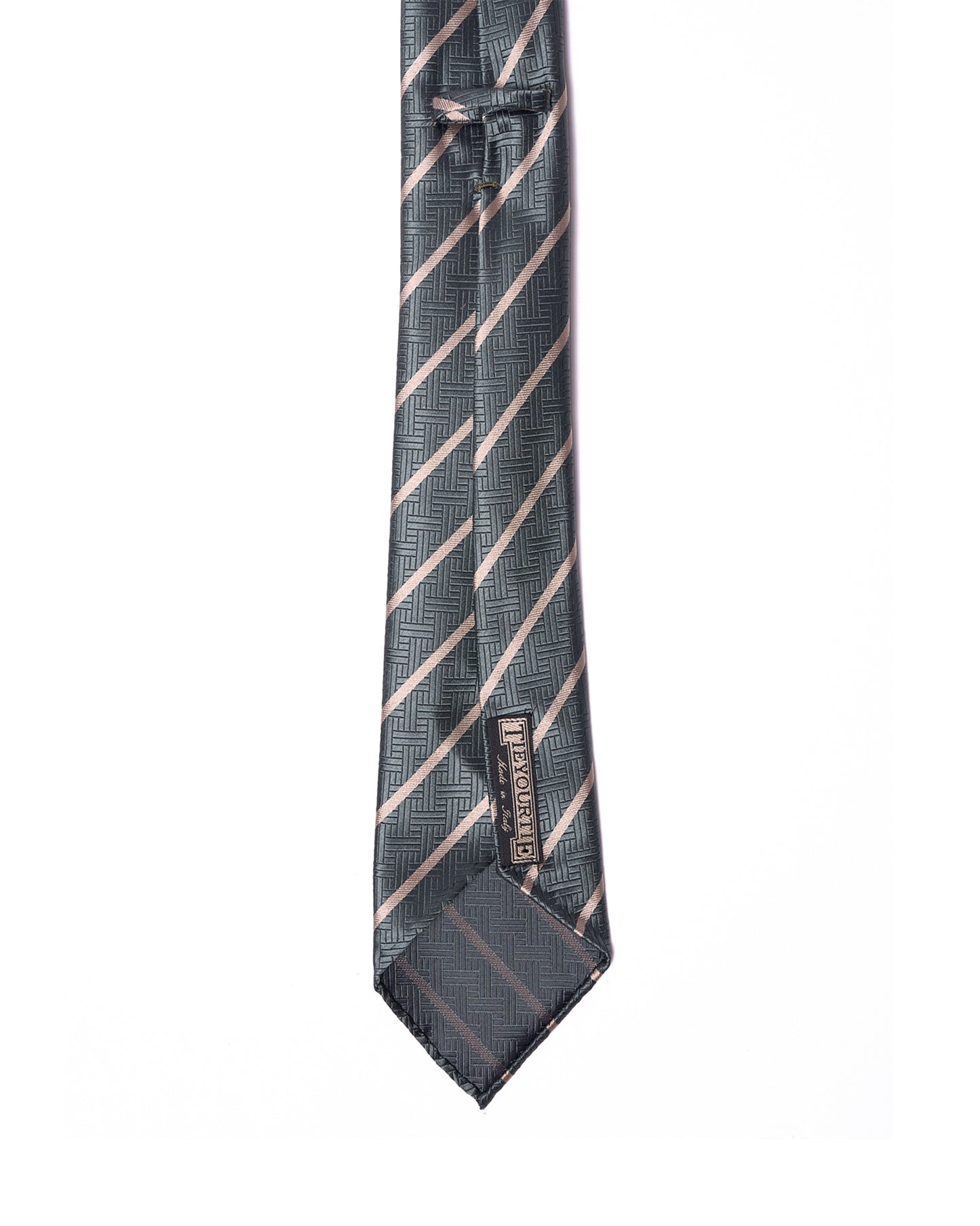 Jacquard tie - 7 Fold - Green with white stripe