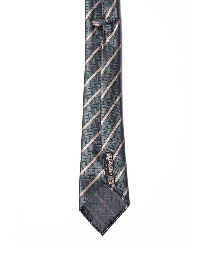 Jacquard tie - 7 Fold - Green with white stripe