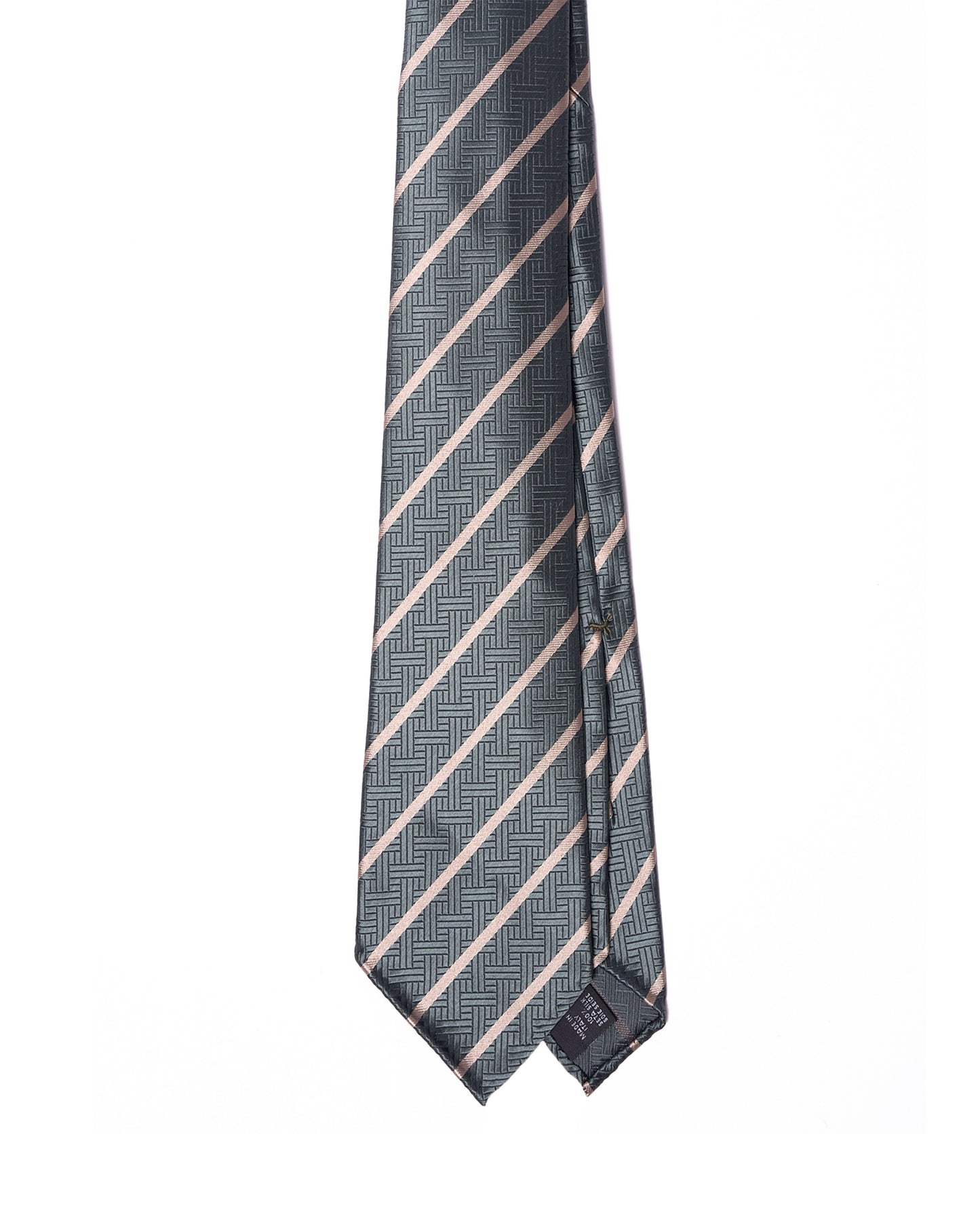 Jacquard tie - 7 Fold - Green with white stripe