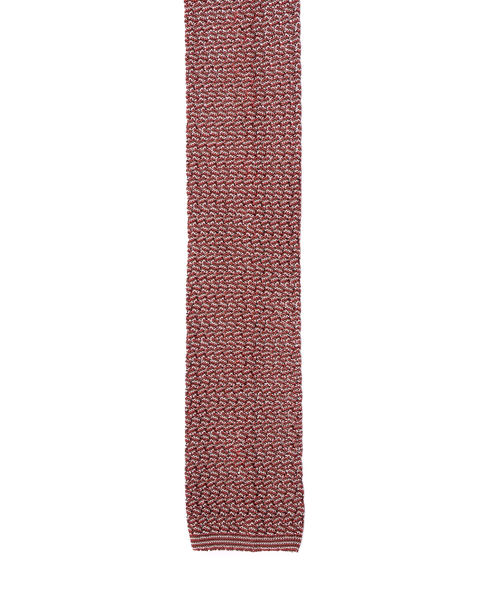 Knitted tie - Zig zag weave red, off-white and black