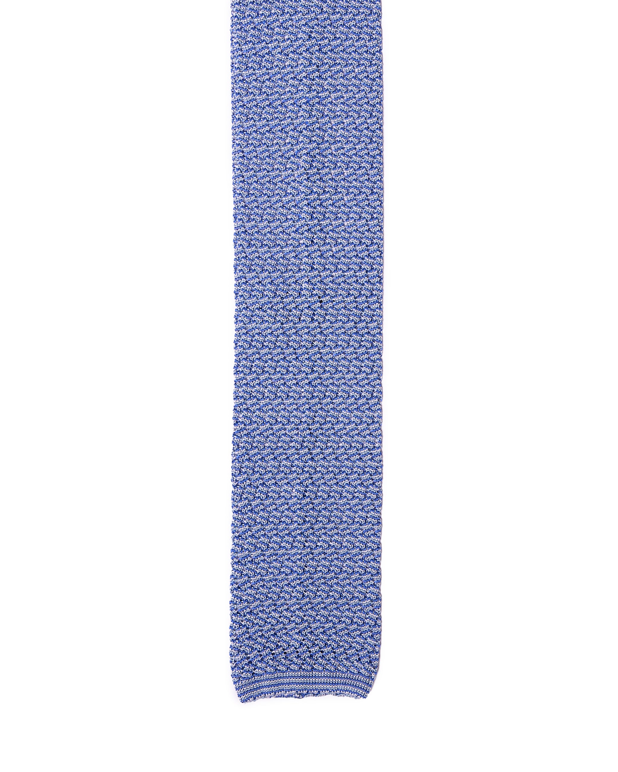 Knitted tie - Zig zag weave sky blue and white