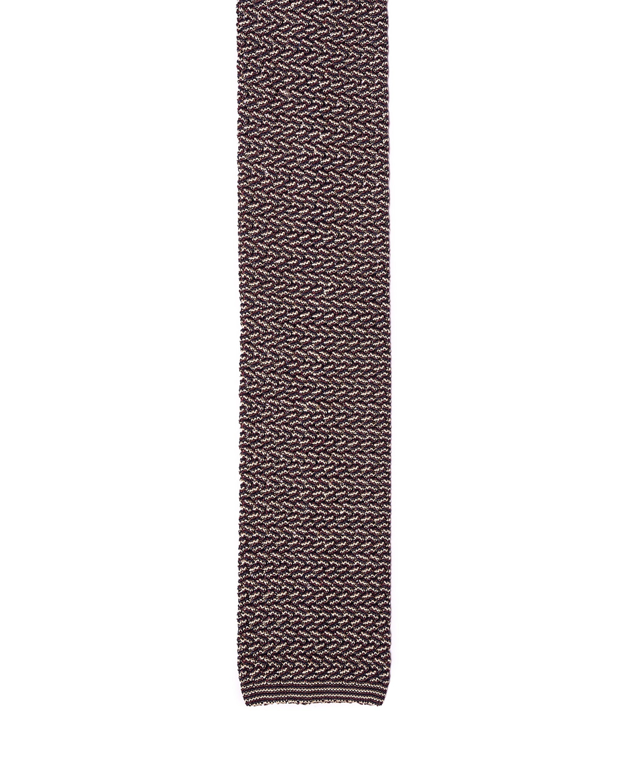 Knitted tie - Zig zag weave beige and black