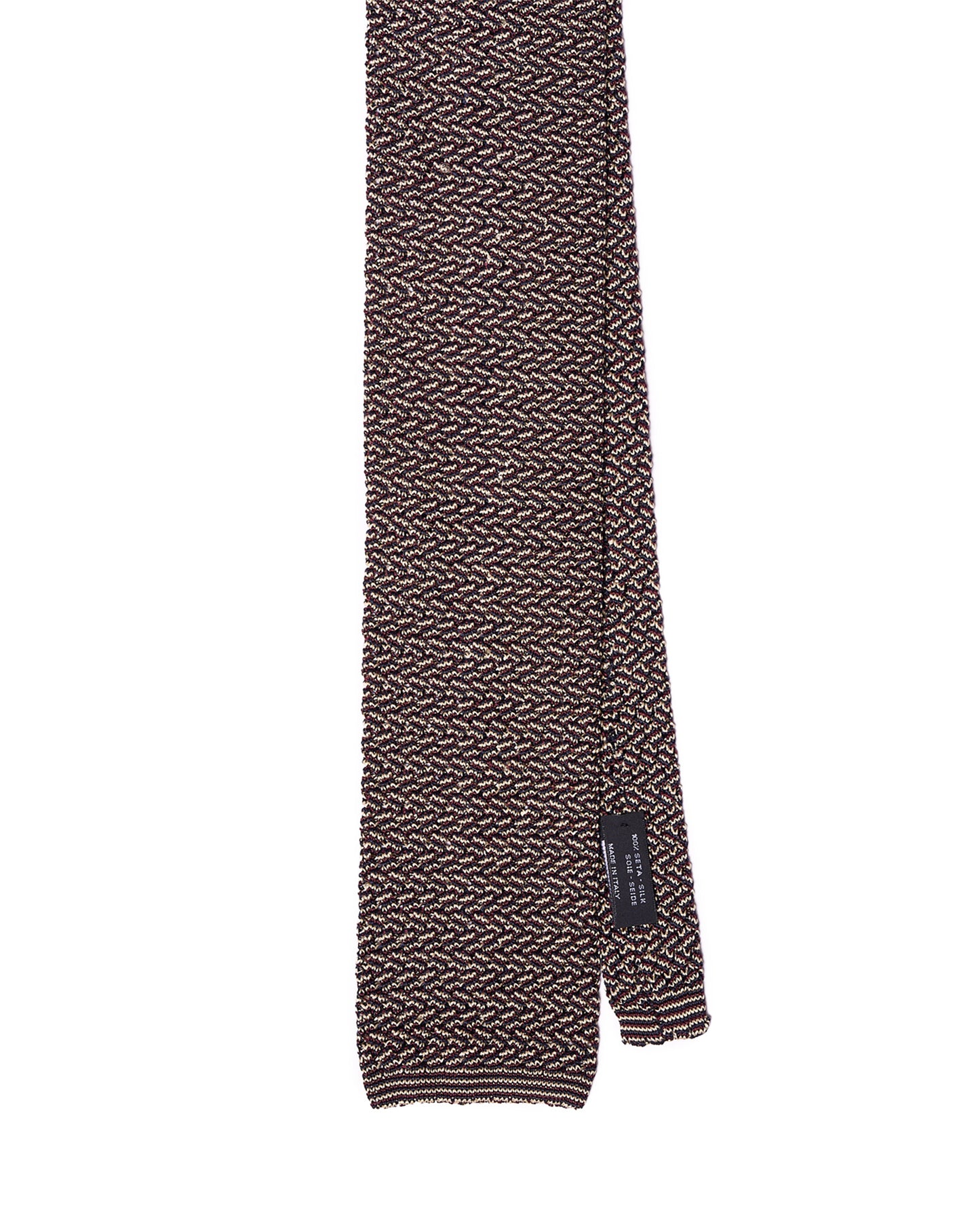 Knitted tie - Zig zag weave beige and black