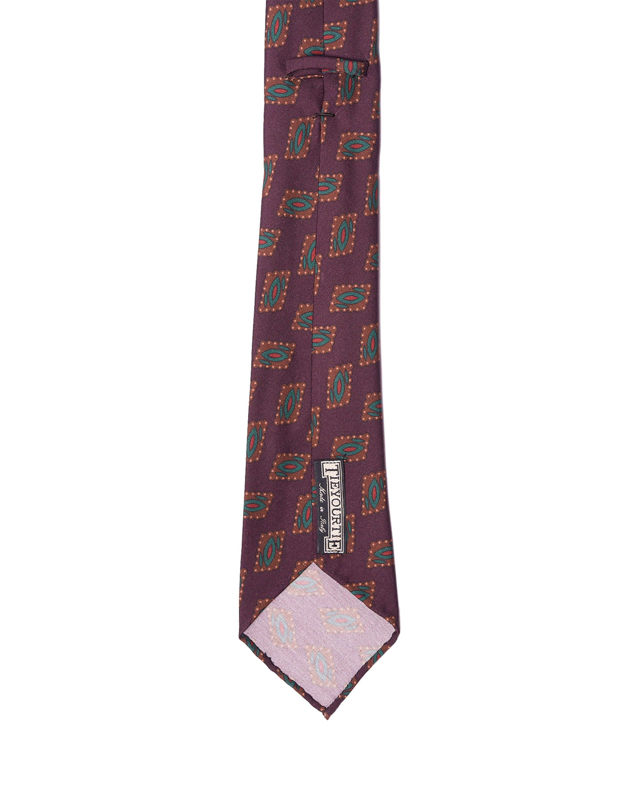 Printed tie - 7 Fold - Burgundy with green, red and brown motif