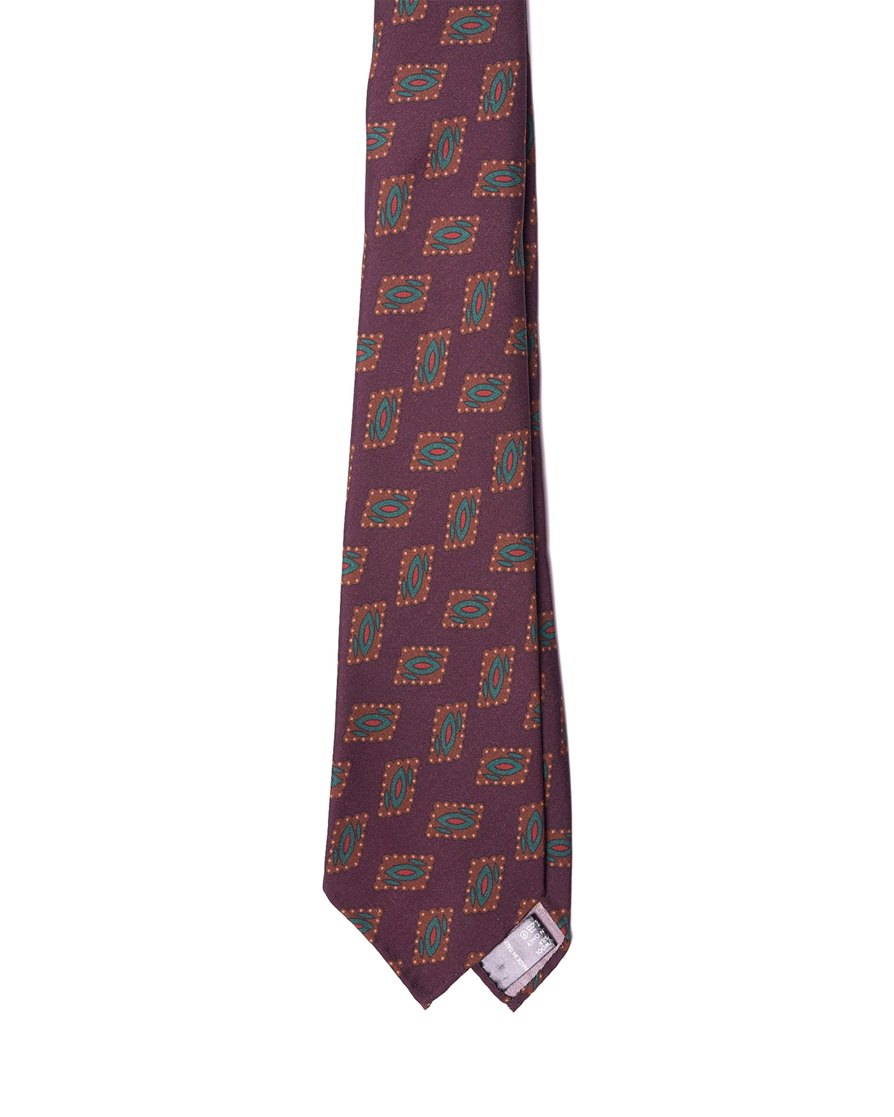 Printed tie - 7 Fold - Burgundy with green, red and brown motif