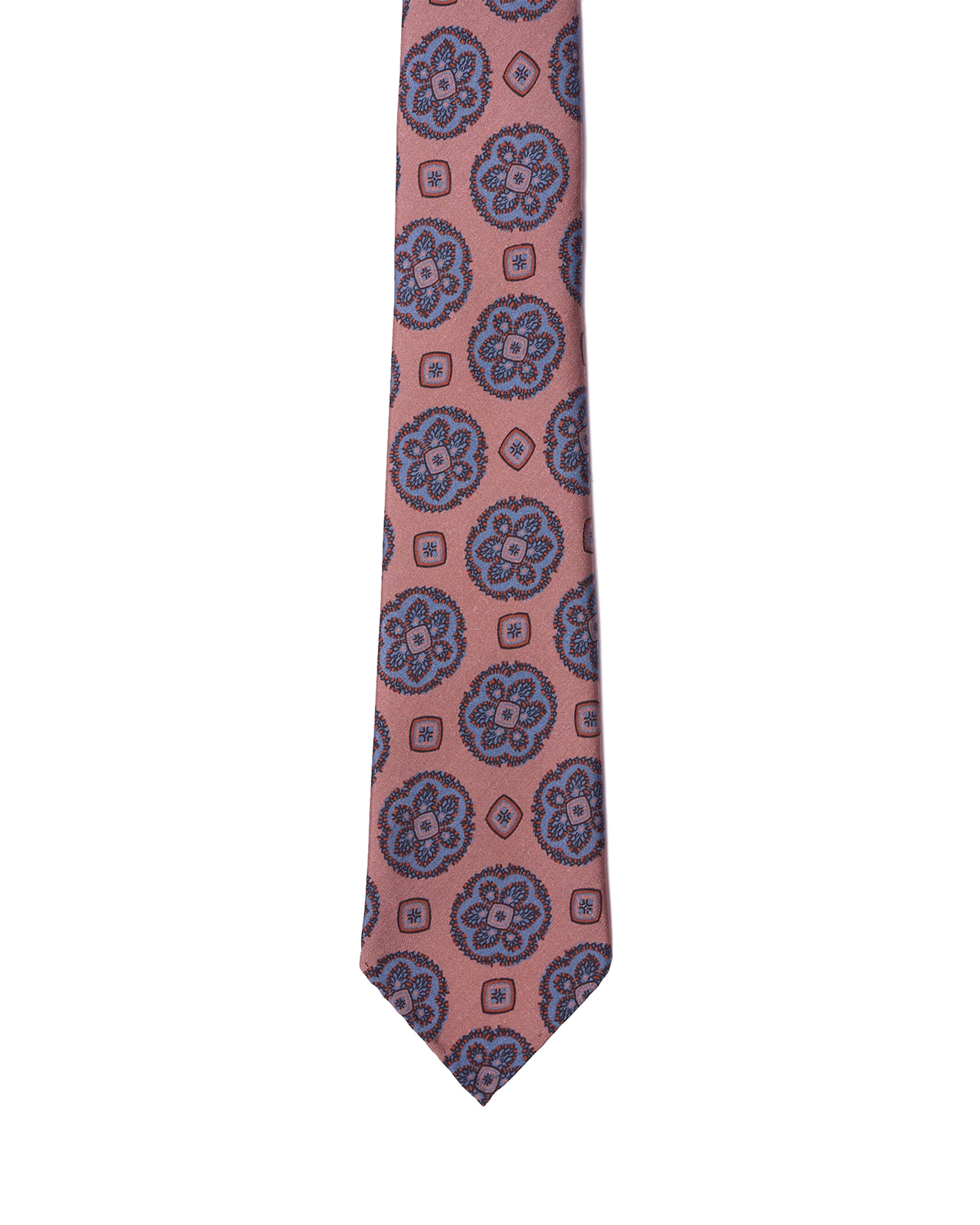 Printed tie - 7 Fold - Medium pink with large blue motif