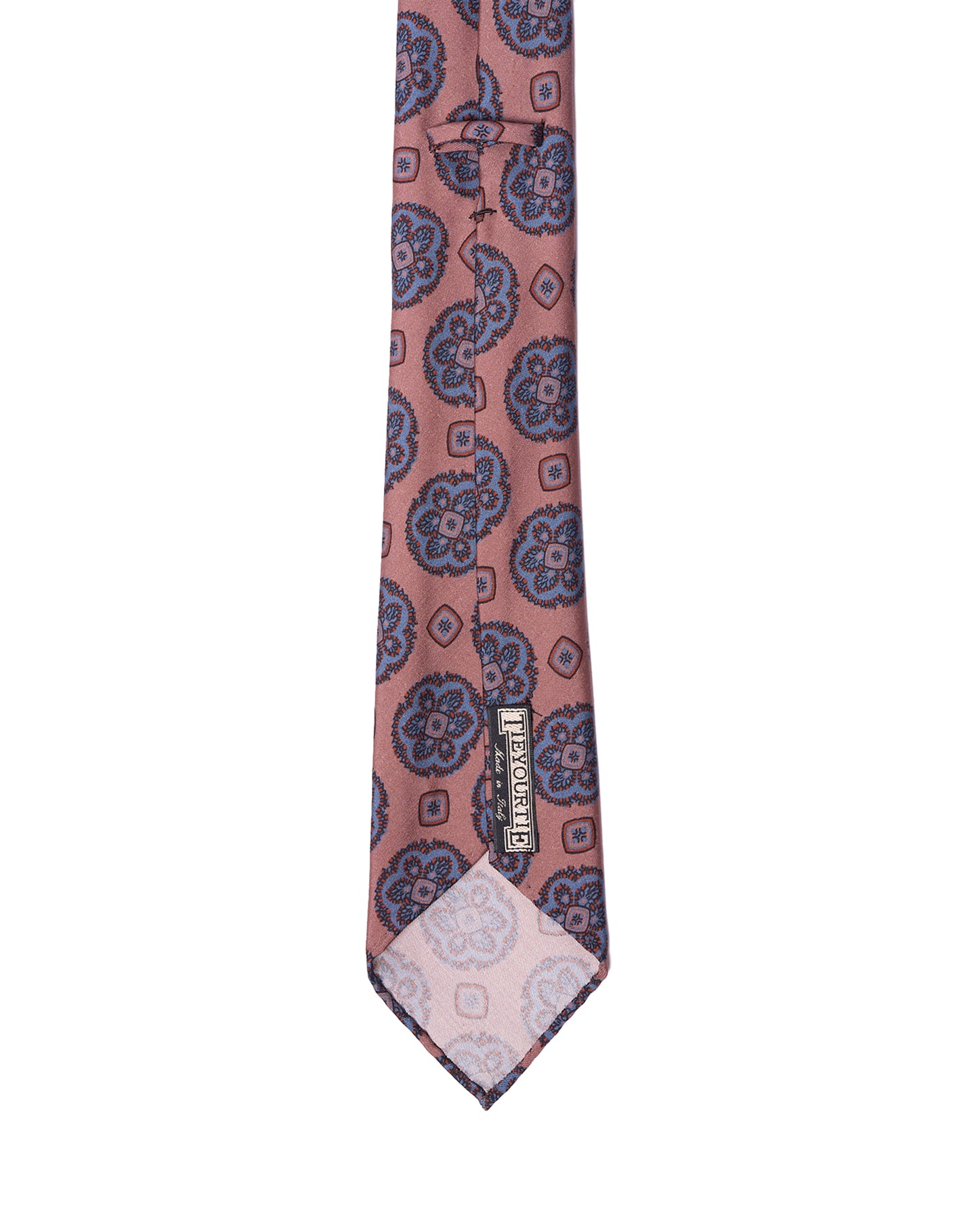 Printed tie - 7 Fold - Medium pink with large blue motif