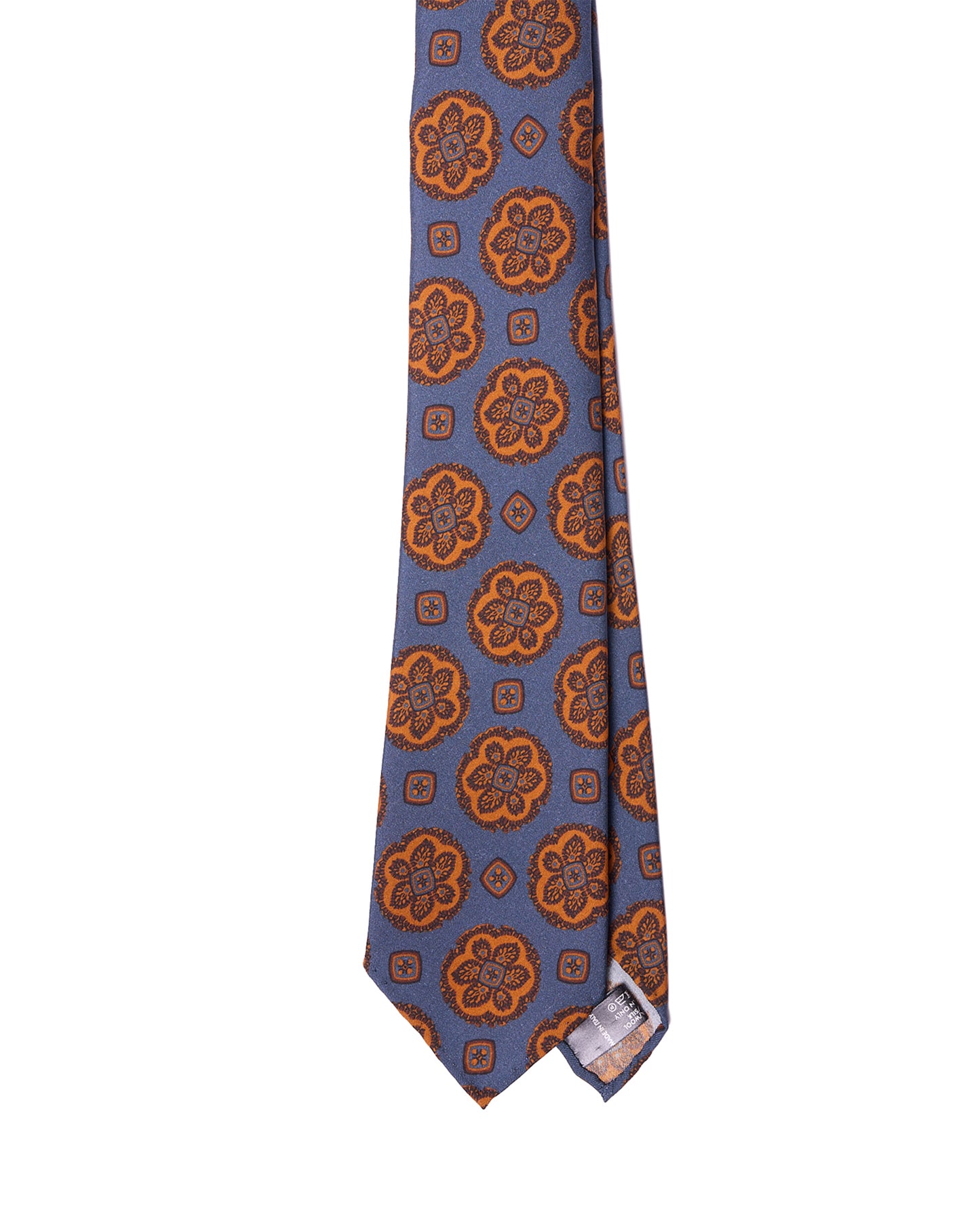 Printed tie - 7 Fold - Blue with large orange motif