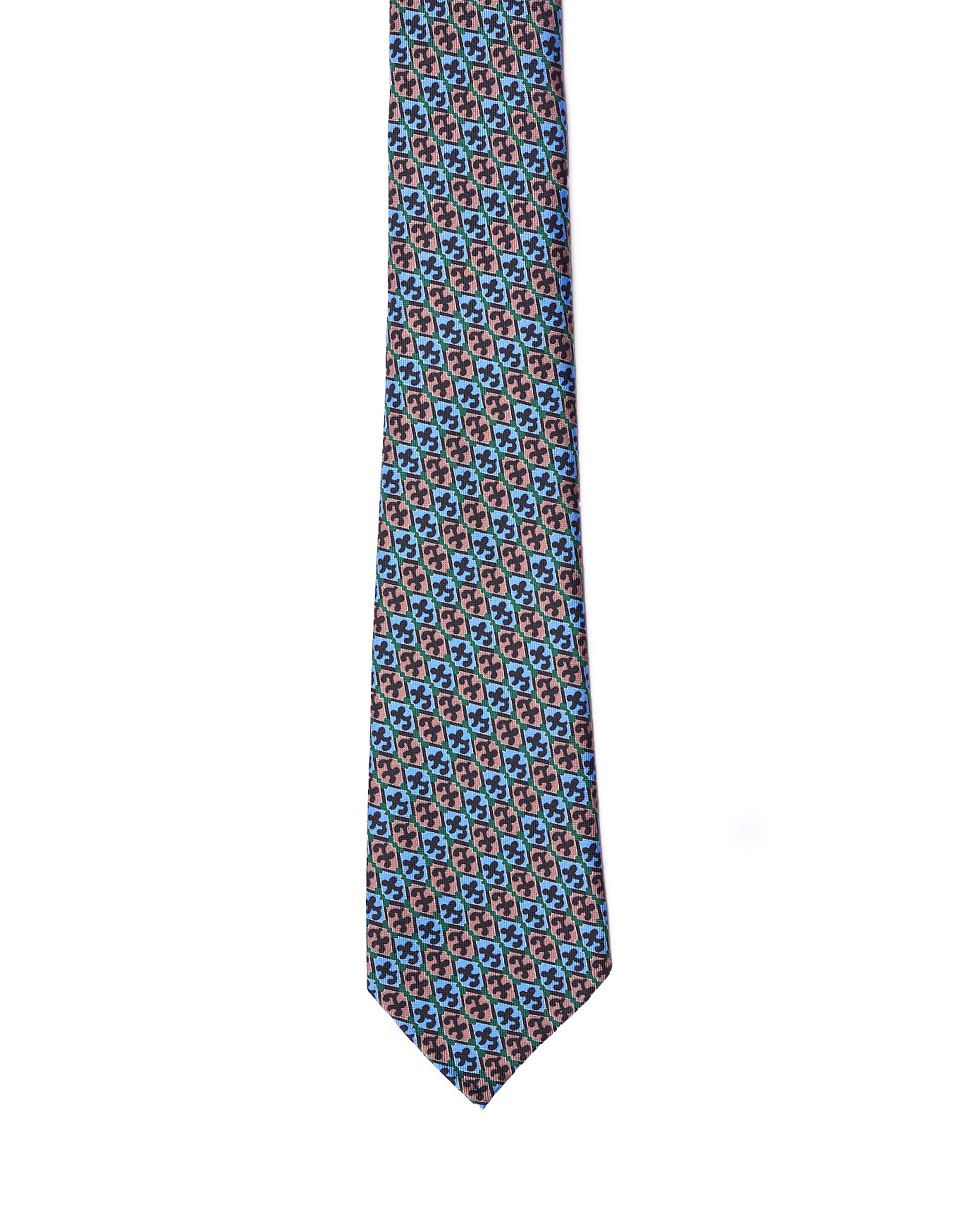 Printed tie - 7 Fold - Blue and brown small motif