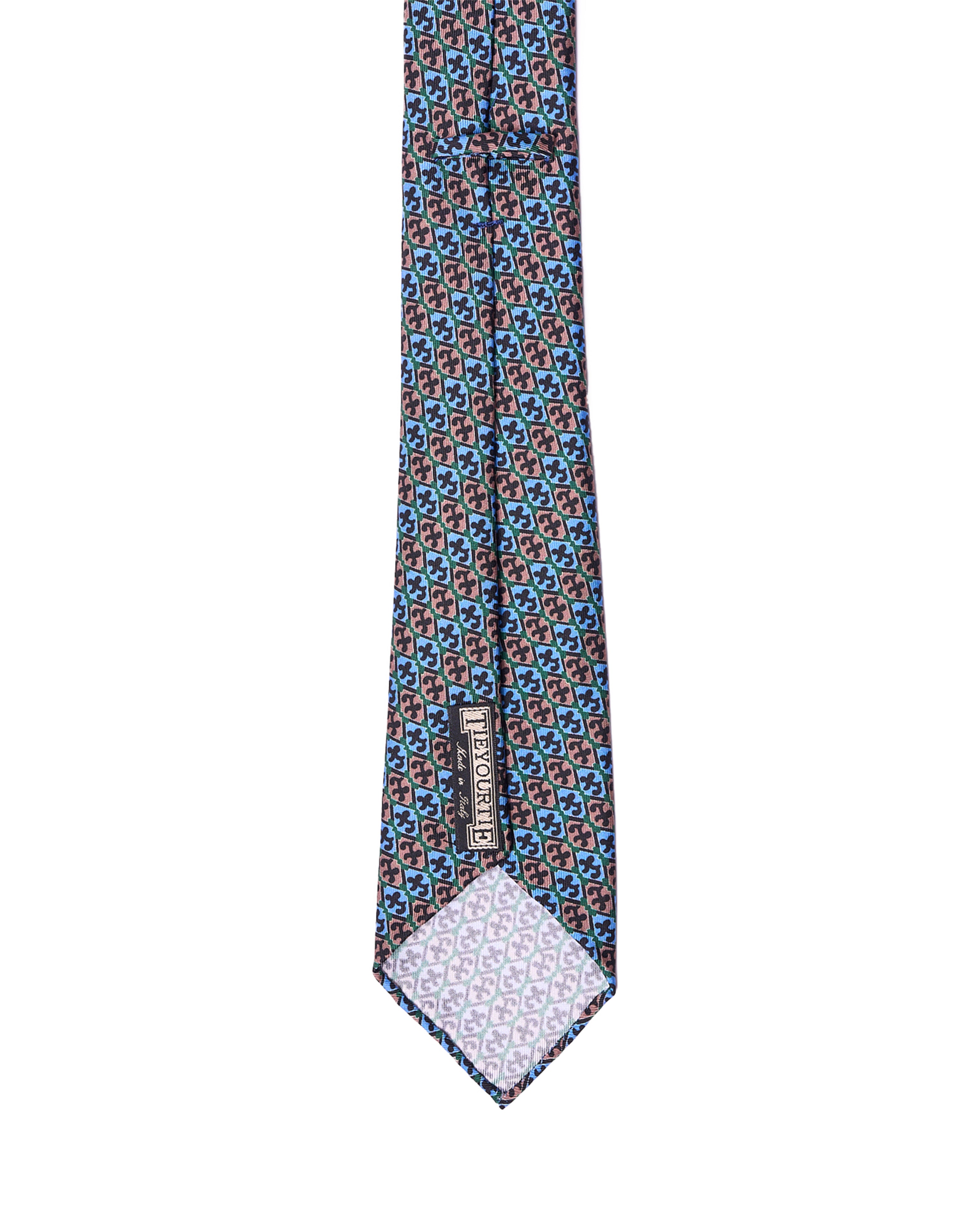 Printed tie - 7 Fold - Blue and brown small motif