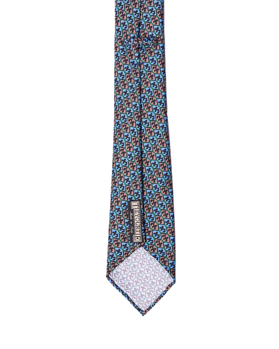 Printed tie - 7 Fold - Blue and brown small motif