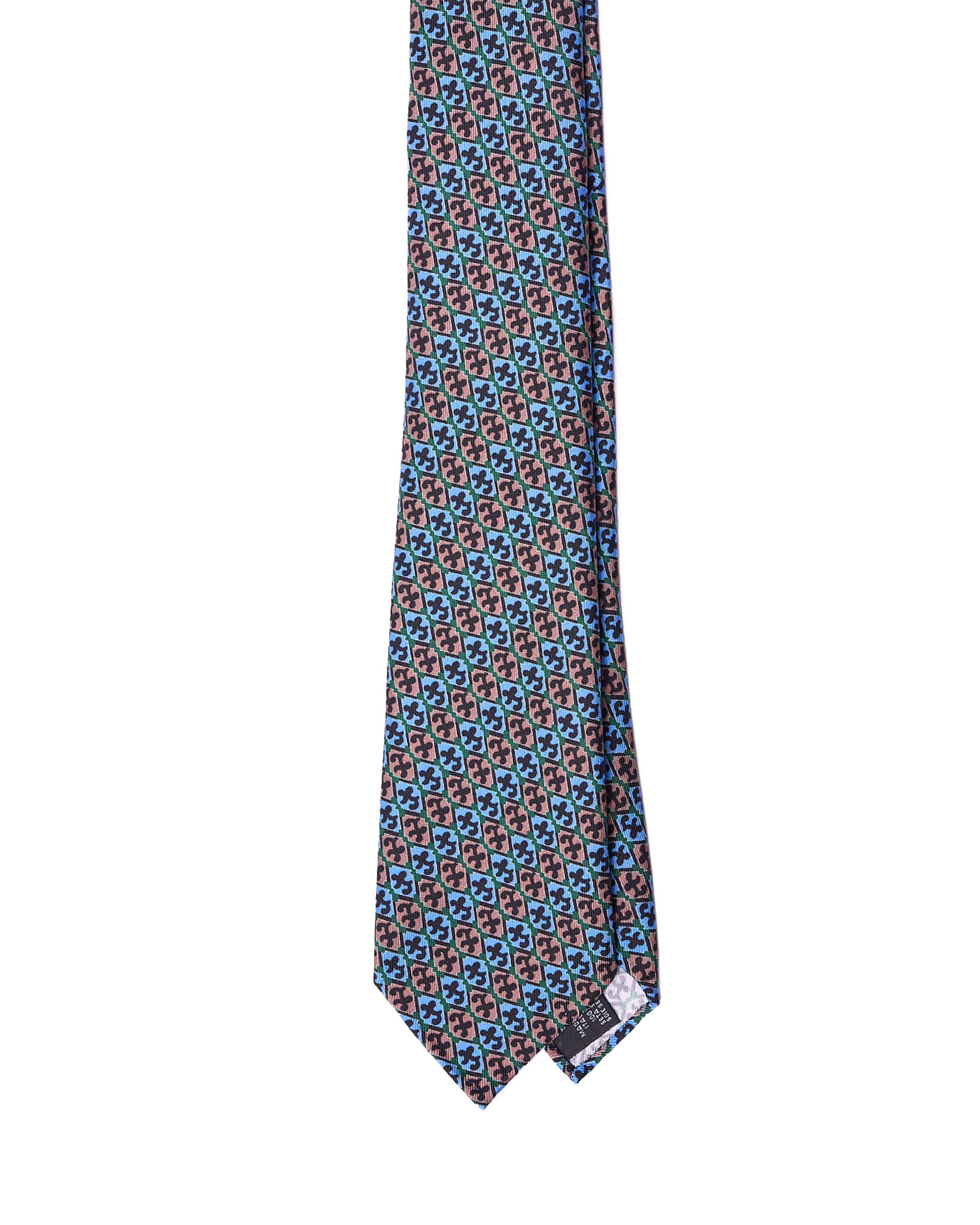 Printed tie - 7 Fold - Blue and brown small motif