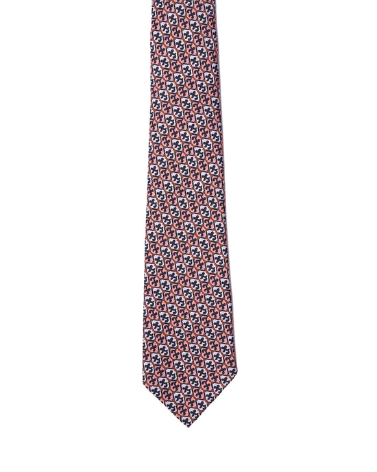 Printed tie - 7 Fold - Pink and pale gray small motif