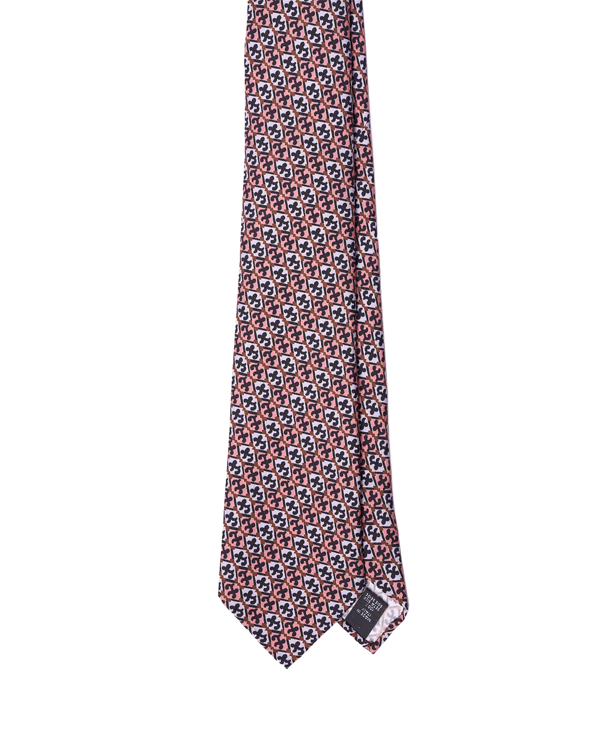 Printed tie - 7 Fold - Pink and pale gray small motif