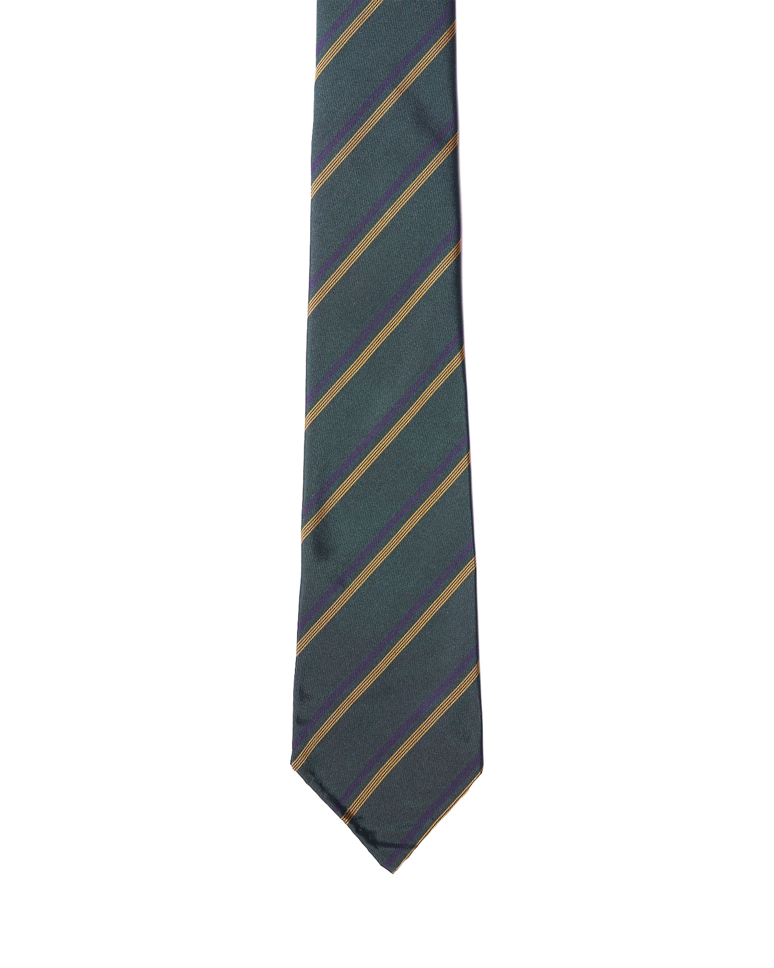 Jacquard tie - 7 Fold - Green with navy and yellow stripe