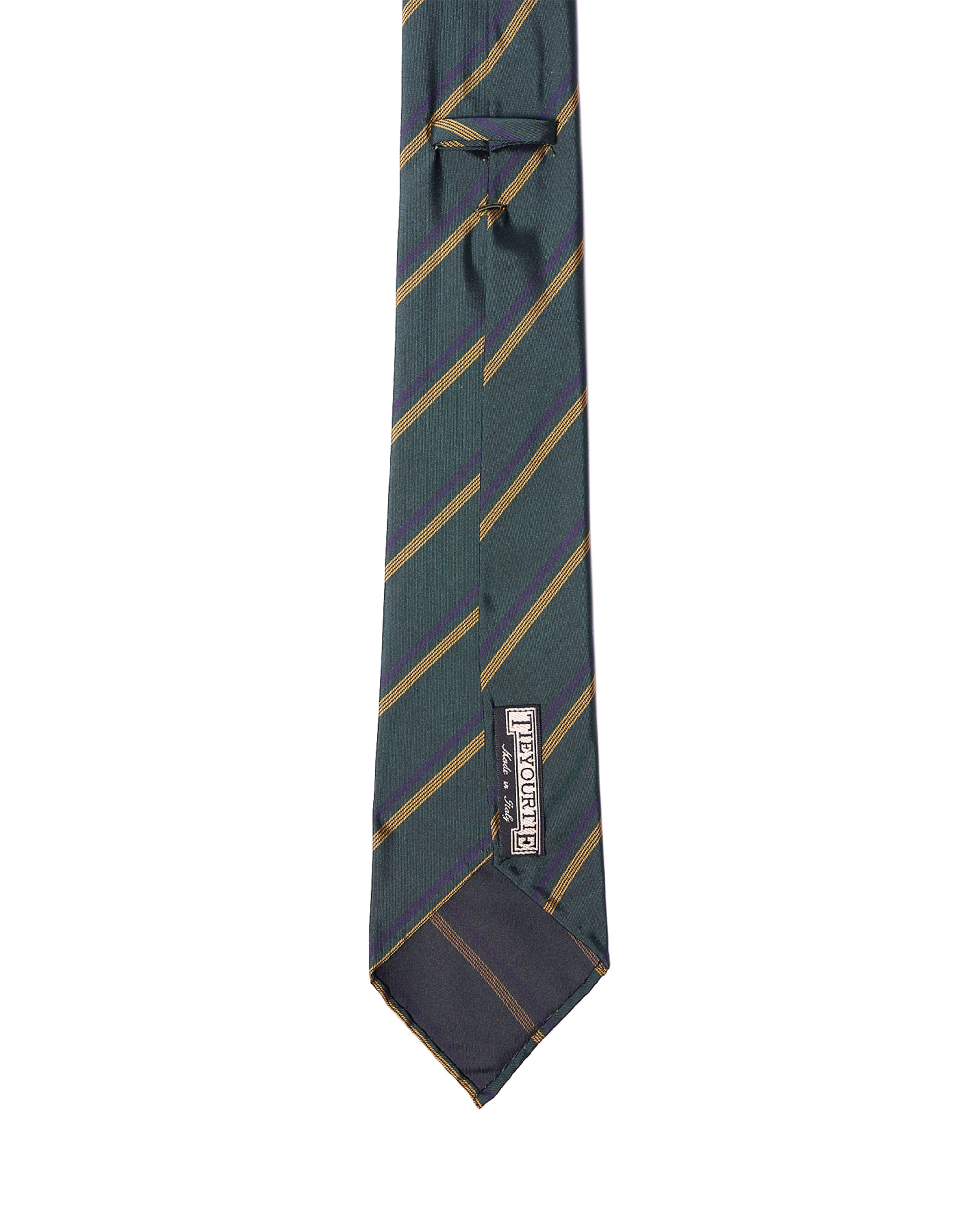 Jacquard tie - 7 Fold - Green with navy and yellow stripe