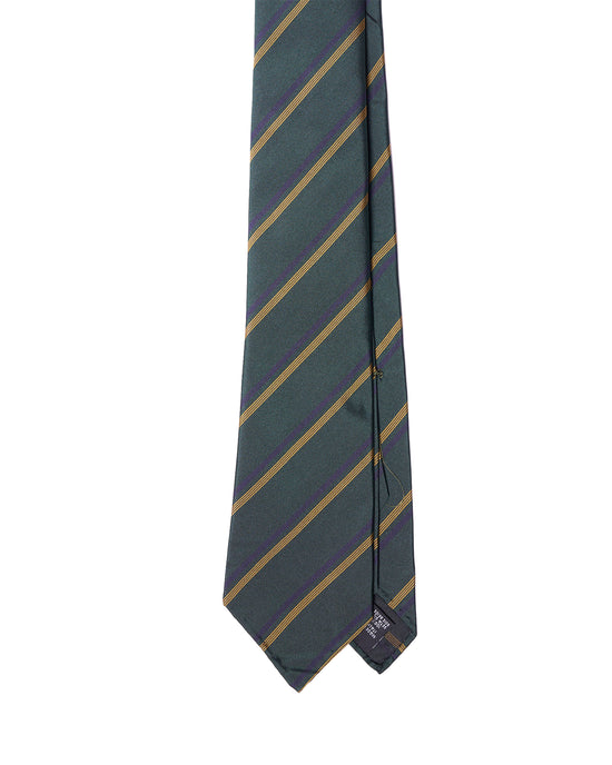 Jacquard tie - 7 Fold - Green with navy and yellow stripe