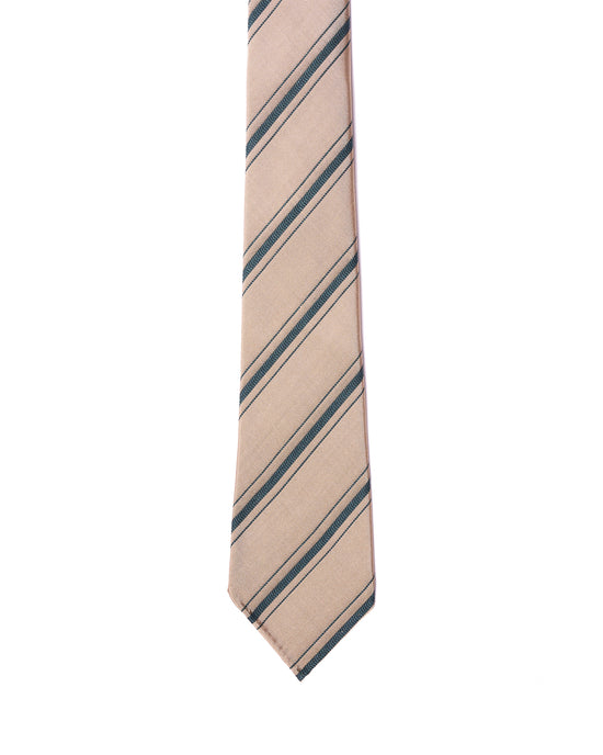 Jacquard tie - 7 Fold - Amber with navy blue stripe