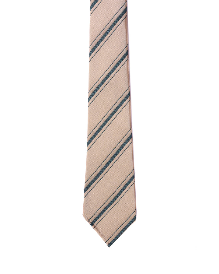 Jacquard tie - 7 Fold - Amber with navy blue stripe