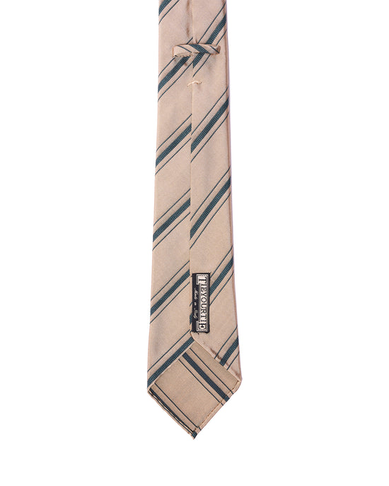 Jacquard tie - 7 Fold - Amber with navy blue stripe