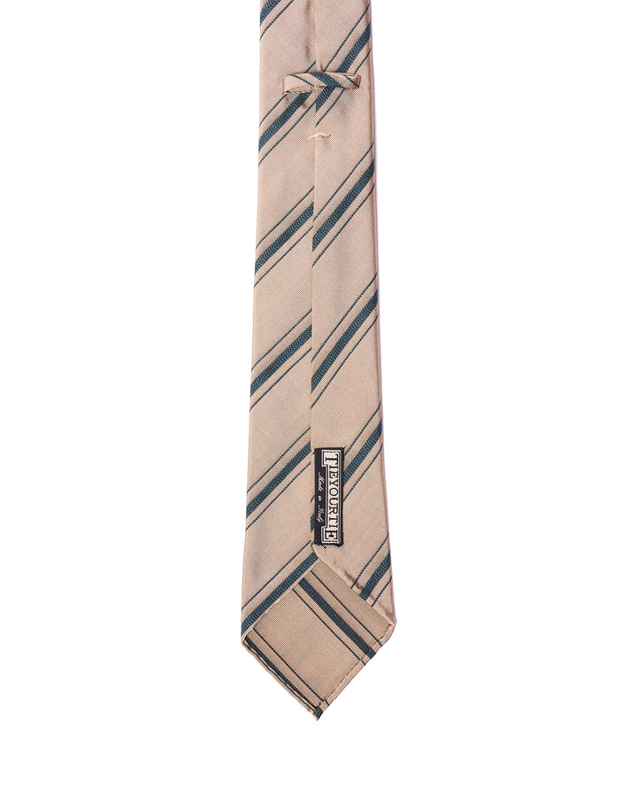 Jacquard tie - 7 Fold - Amber with navy blue stripe