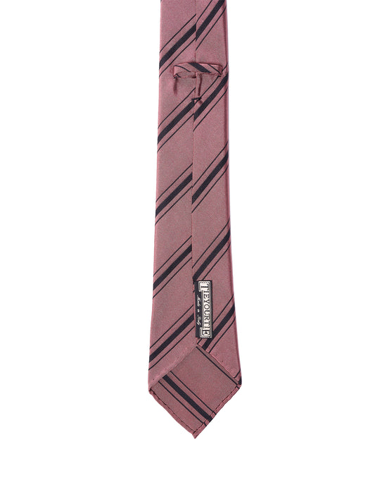 Jacquard tie - 7 Fold - Pink with black stripe