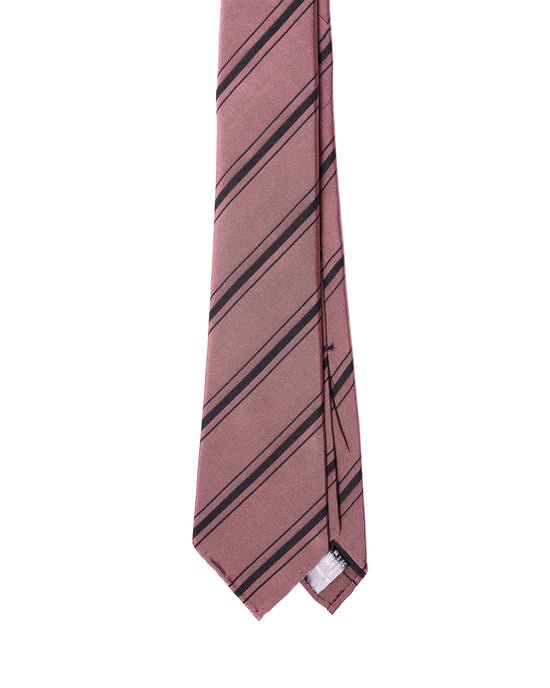 Jacquard tie - 7 Fold - Pink with black stripe