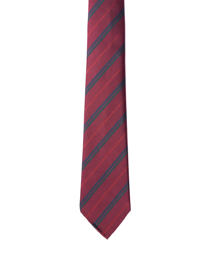 Jacquard tie - 7 Fold - Burgundy with red and navy blue stripe