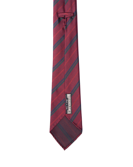 Jacquard tie - 7 Fold - Burgundy with red and navy blue stripe