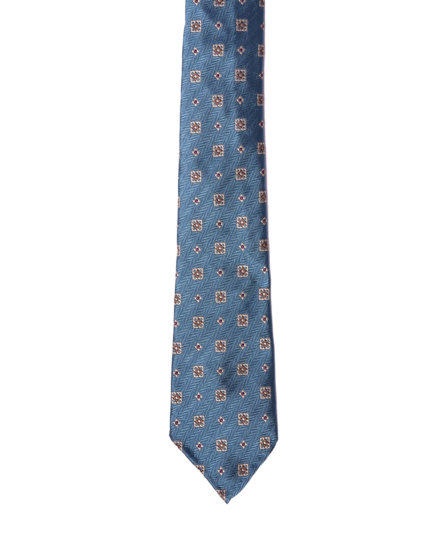 Jacquard tie - 7 Fold - Light blue with white and brown small motif