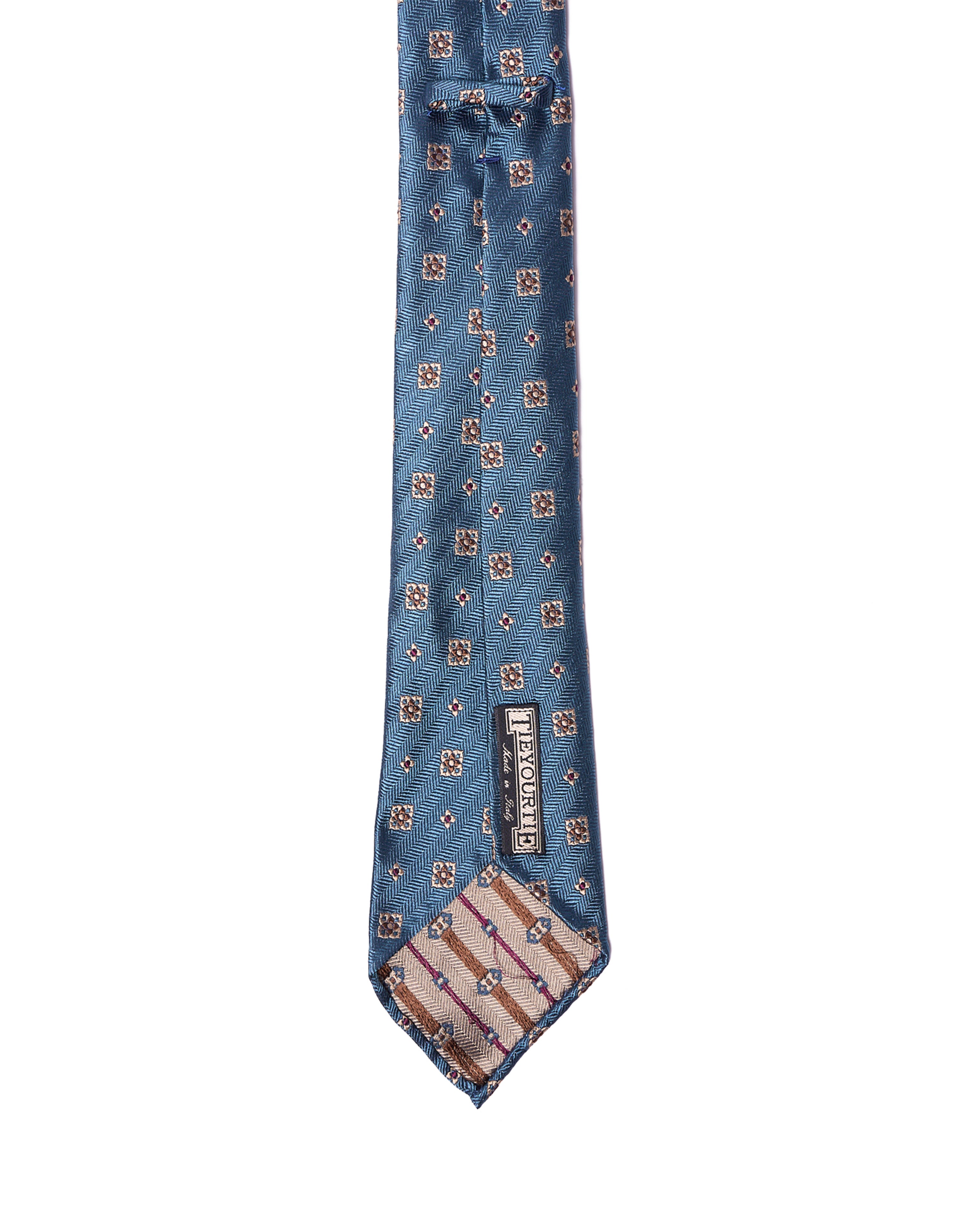 Jacquard tie - 7 Fold - Light blue with white and brown small motif