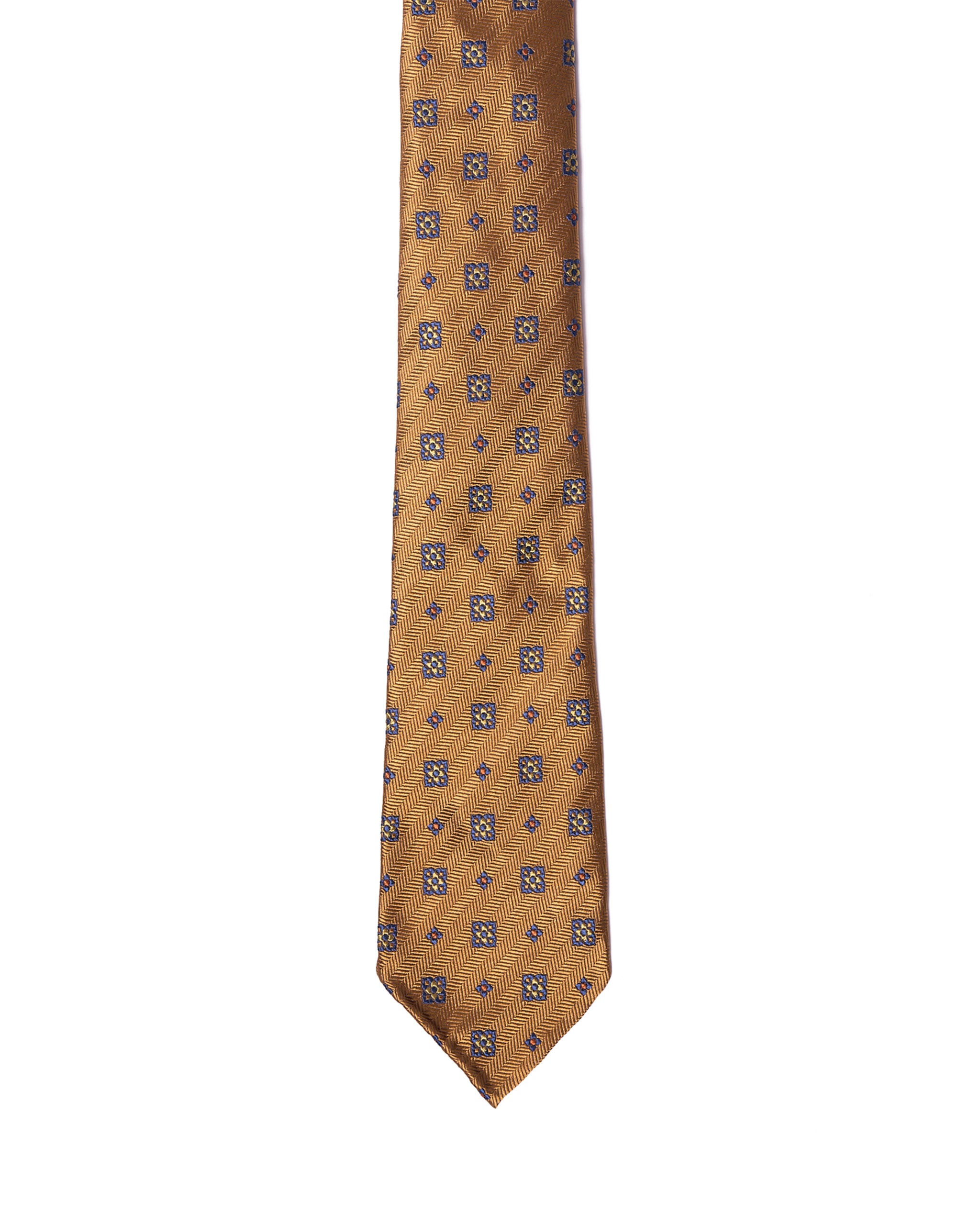 Jacquard tie - 7 Fold - Amber with white and blue small motif