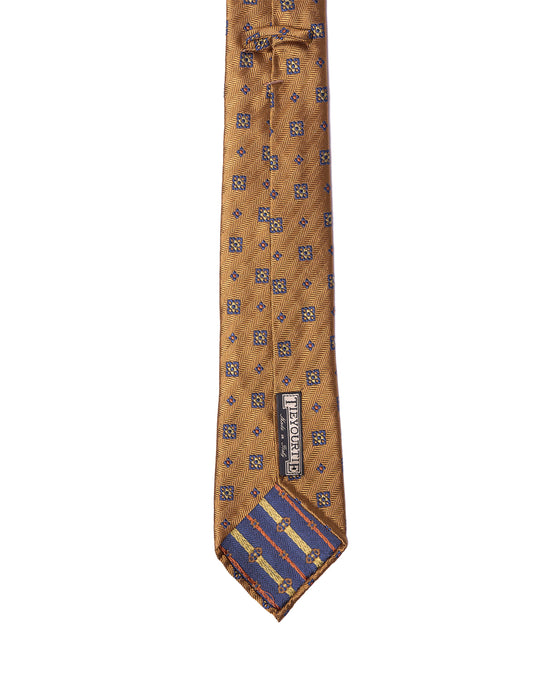 Jacquard tie - 7 Fold - Amber with white and blue small motif