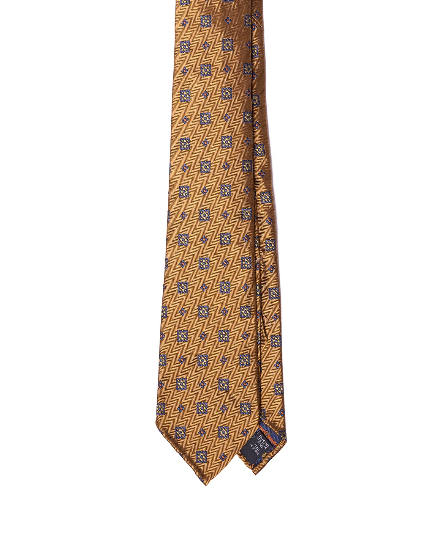 Jacquard tie - 7 Fold - Amber with white and blue small motif