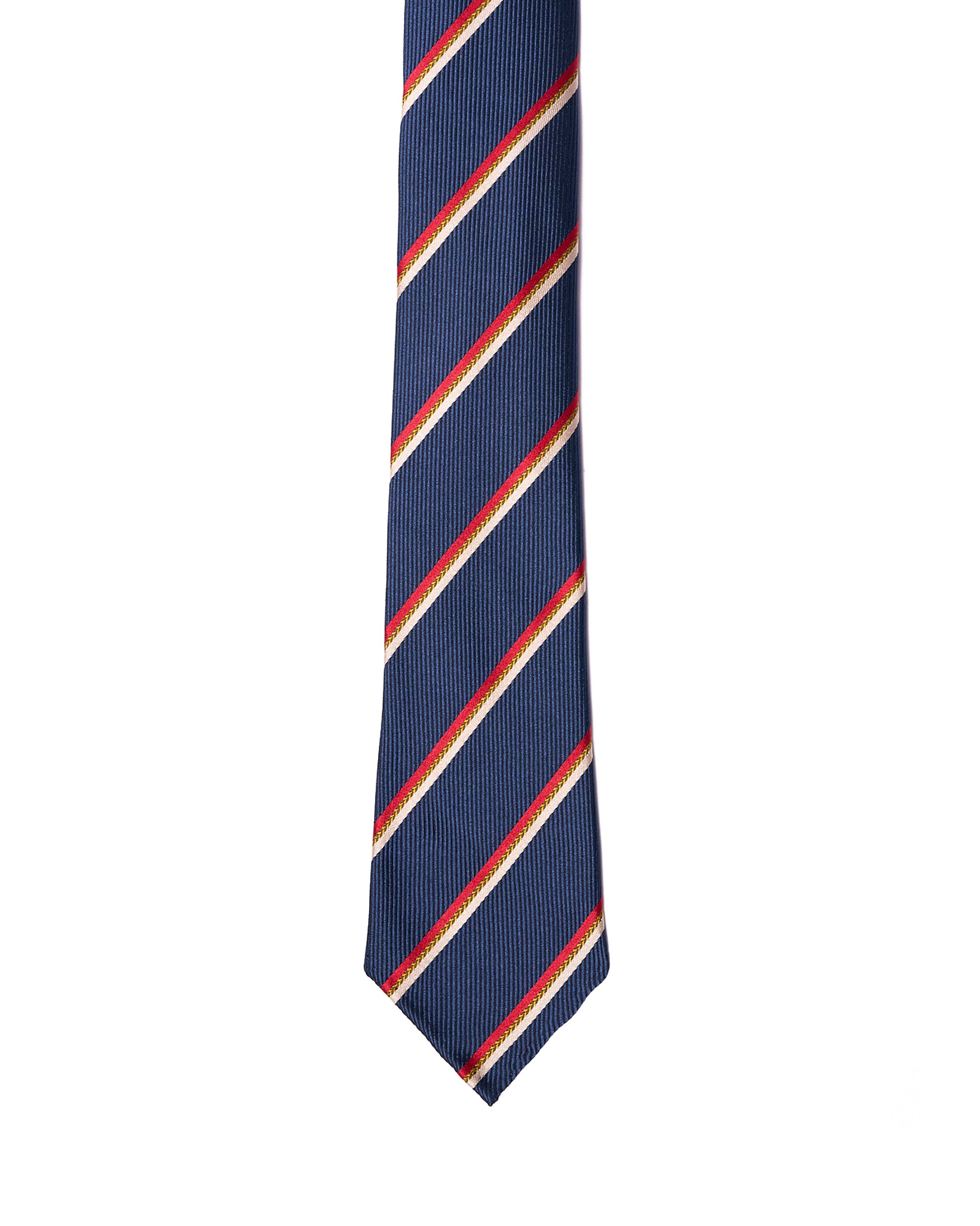 Jacquard tie - 7 Fold - Royal blue with red, amber and white stripe