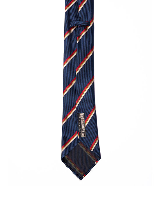 Jacquard tie - 7 Fold - Royal blue with red, amber and white stripe