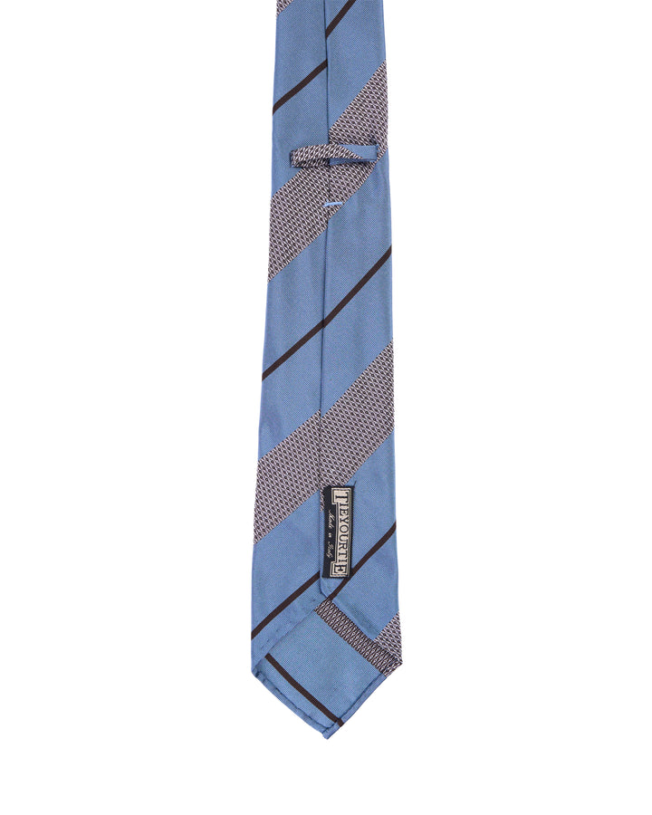 Jacquard tie - 7 Fold - Light blue and grey with black stripe